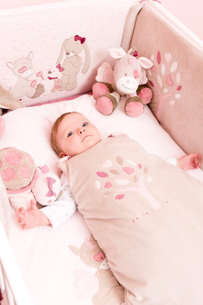 Parure de lit bébé rose motifs lune - 100% coton doux