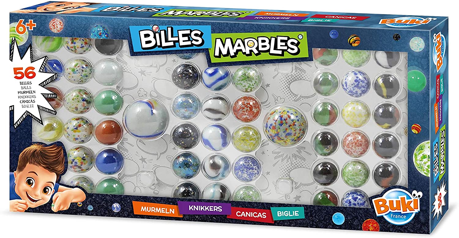 Coffret de 56 Billes en Verre Colorées Buki France