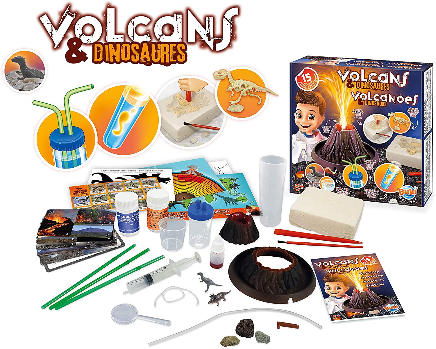 Kit Éducatif Volcans et Dinosaures - 15 Expériences