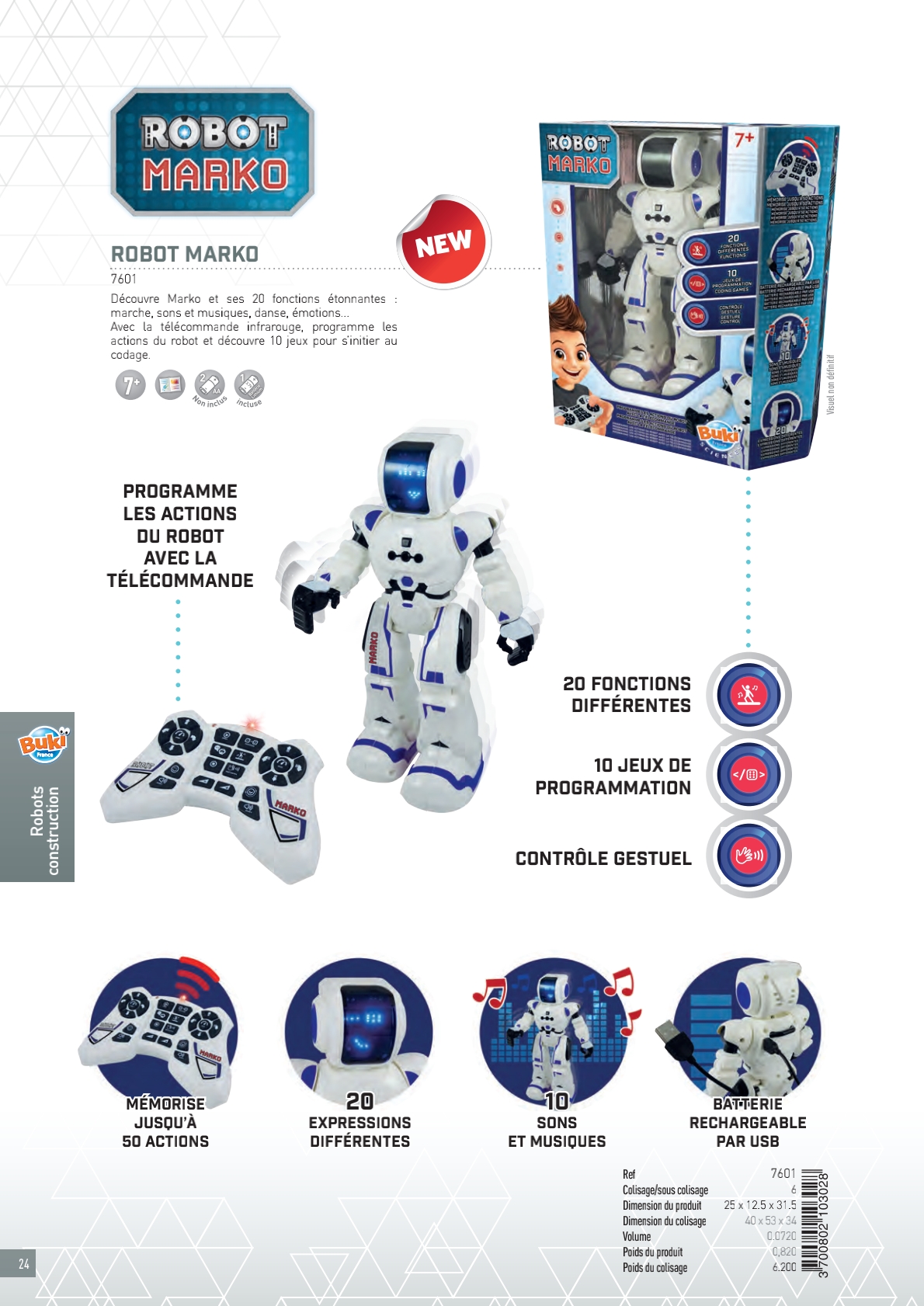 Robot Marko télécommandé avec 20 fonctions