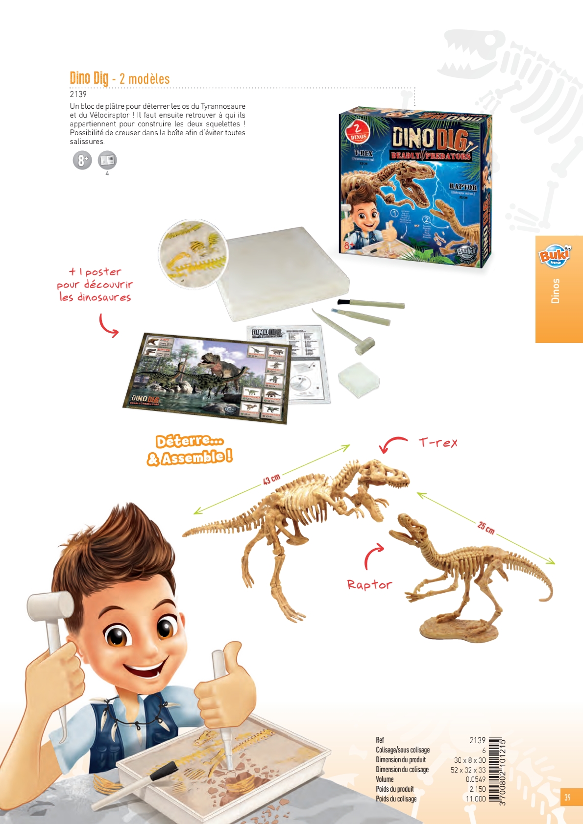 Dino Dig - Coffret de Fouille Archéologique 4 Modèles de Dinosaures