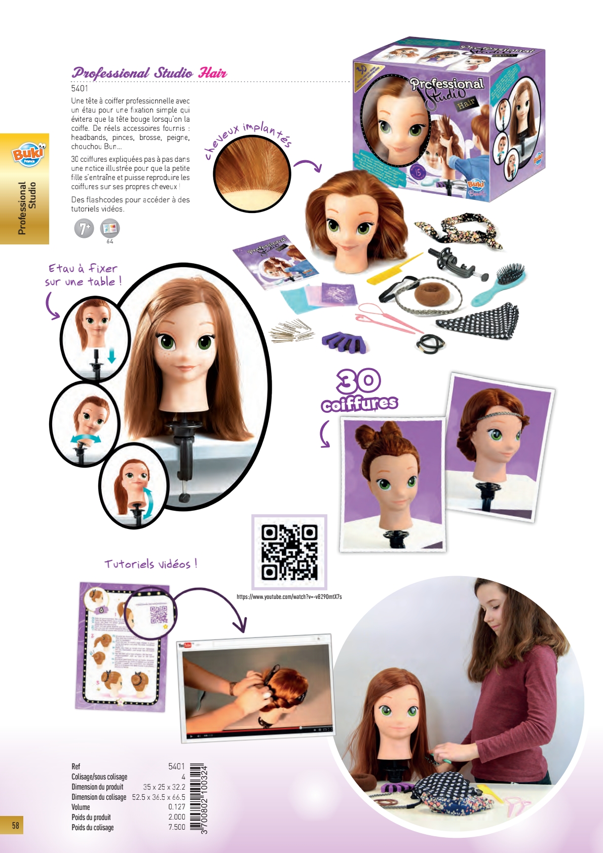 Tête à coiffer Professional Studio avec accessoires et tutoriels