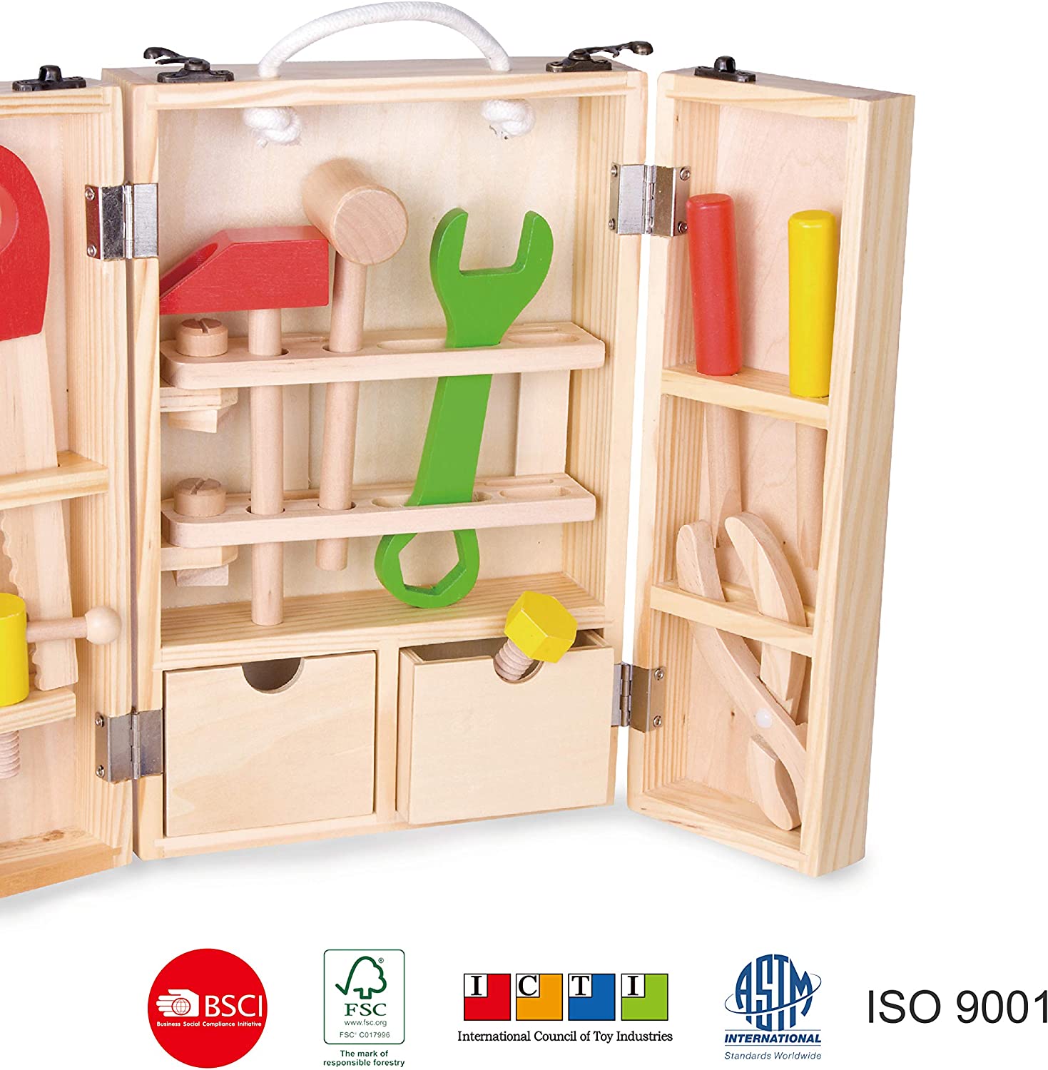 Coffret boîte à outils en bois 18 pièces