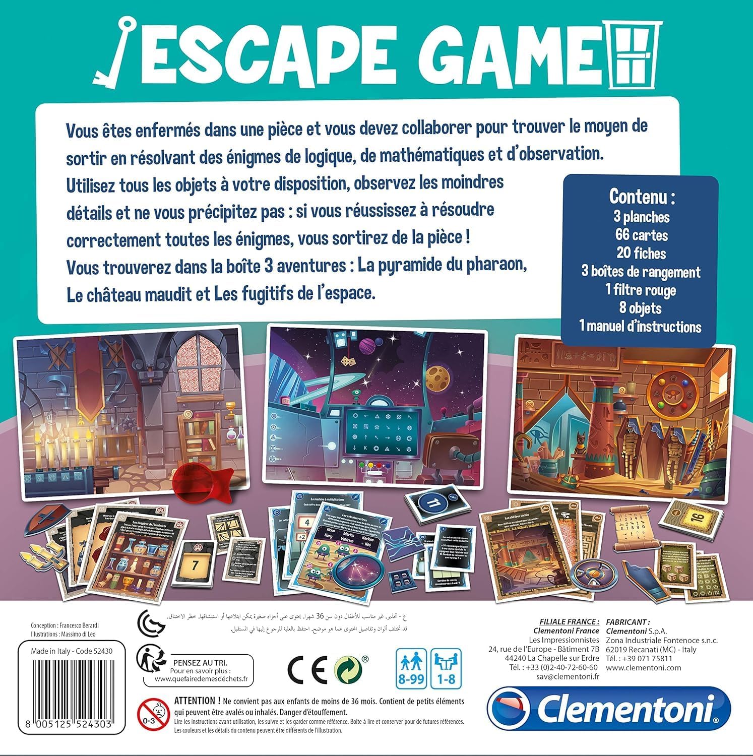 Escape Game 3 Aventures - Jeu d'énigmes Clementoni