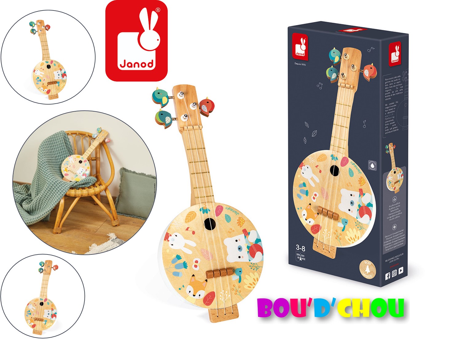 Ukulélé Gioia en bois - Instrument de musique enfant 3 ans+