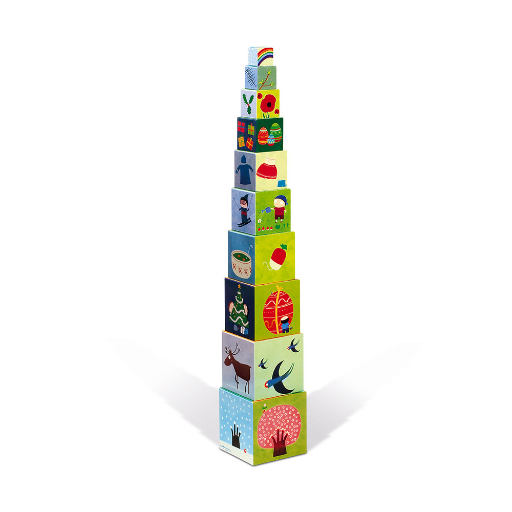 Pyramide Carrée Les 4 Saisons - 10 Cubes Empilables en Carton