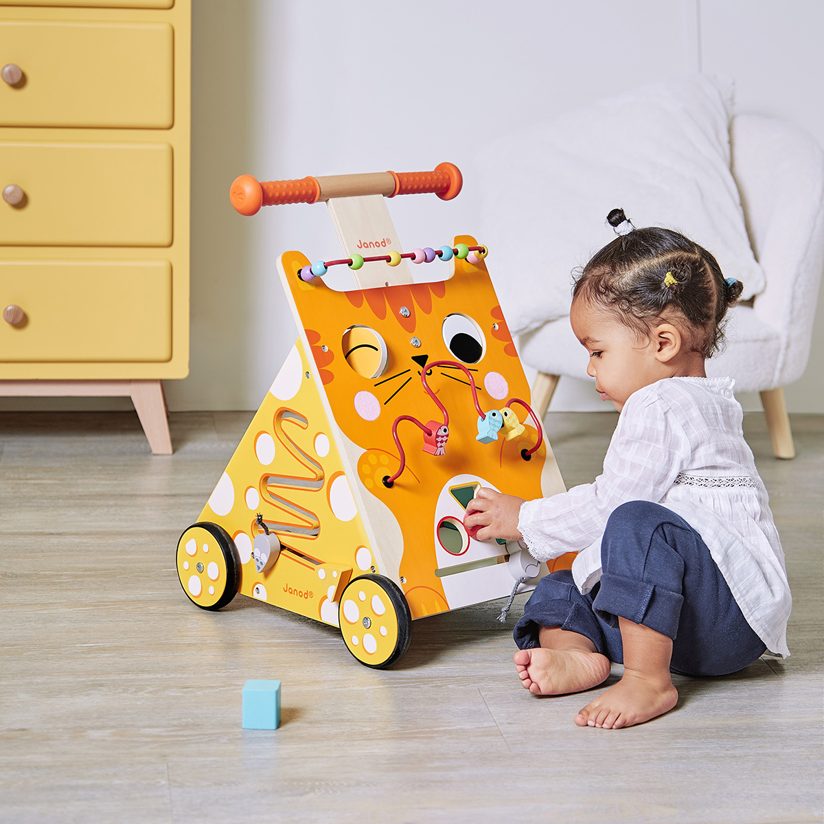 Chariot d'activités multicolore Chat Janod - Jouet d'éveil et de marche