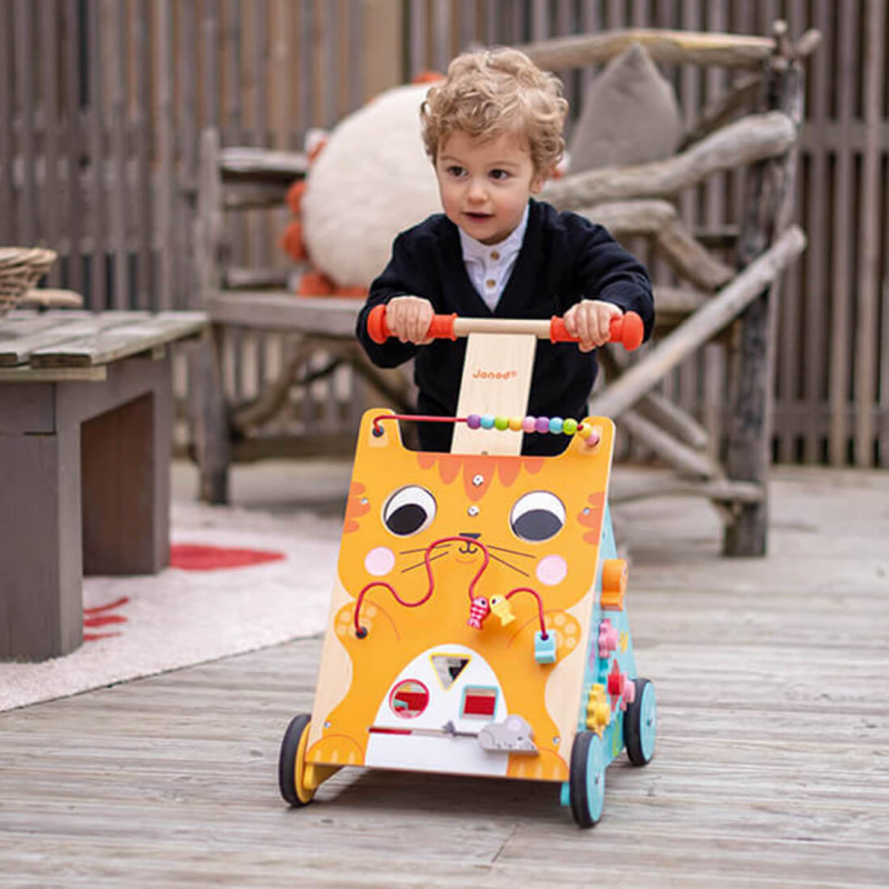 Chariot d'Éveil Multi-Activités Chat en Bois