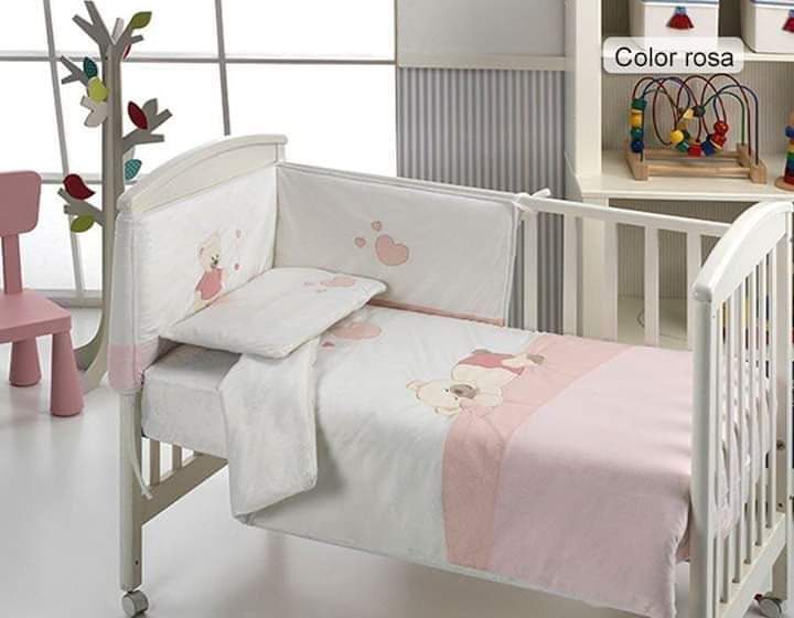 Parure de lit bébé rose et blanc 100x135 cm avec tour de lit