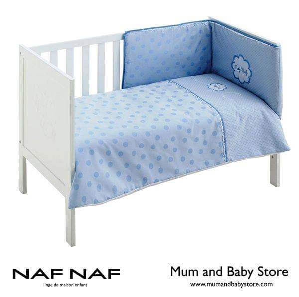 Parure de lit bébé 4 pièces Naf Naf motif pois bleu