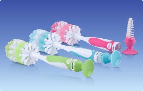 Brosse de nettoyage biberon et tétine Nuby en silicone avec support