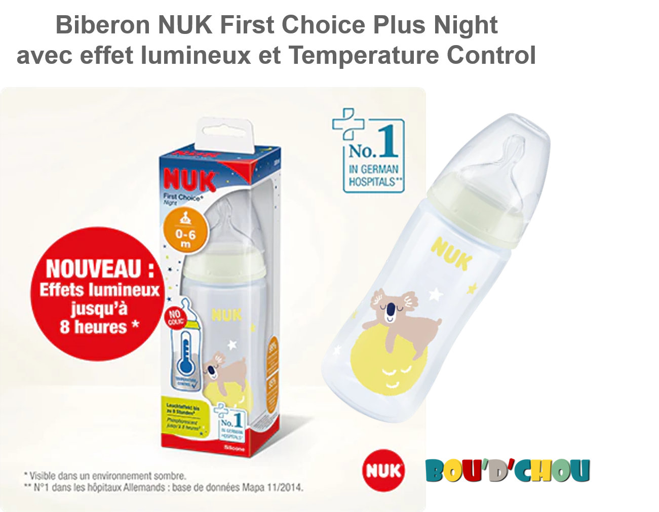Biberon NUK First Choice Plus Night - 6 à 18 mois avec tétine physiologique