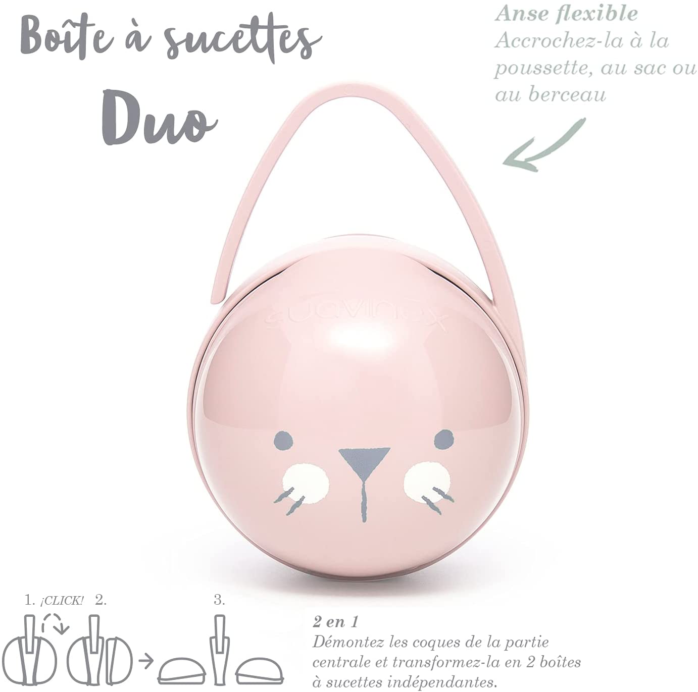 Boîte à sucettes Duo rose Suavinex avec anse flexible