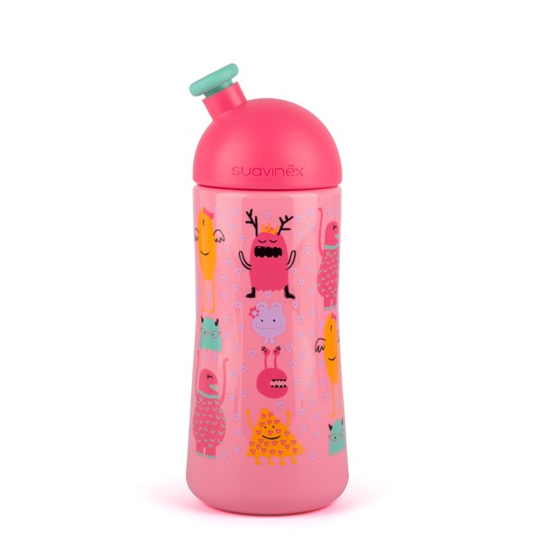 Gourde enfant avec paille rétractable rose Suavinex