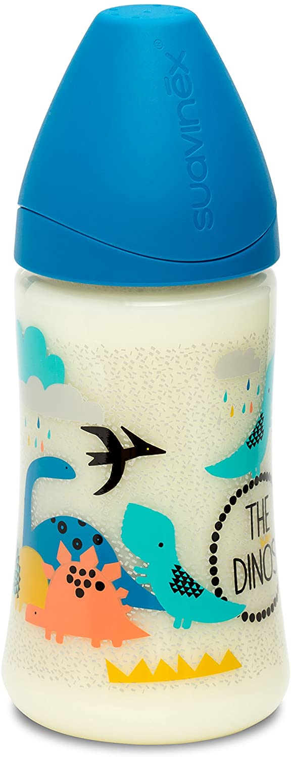 Biberon Suavinex The Dinosaurs Bleu 270 ml avec Tétine 3 Positions