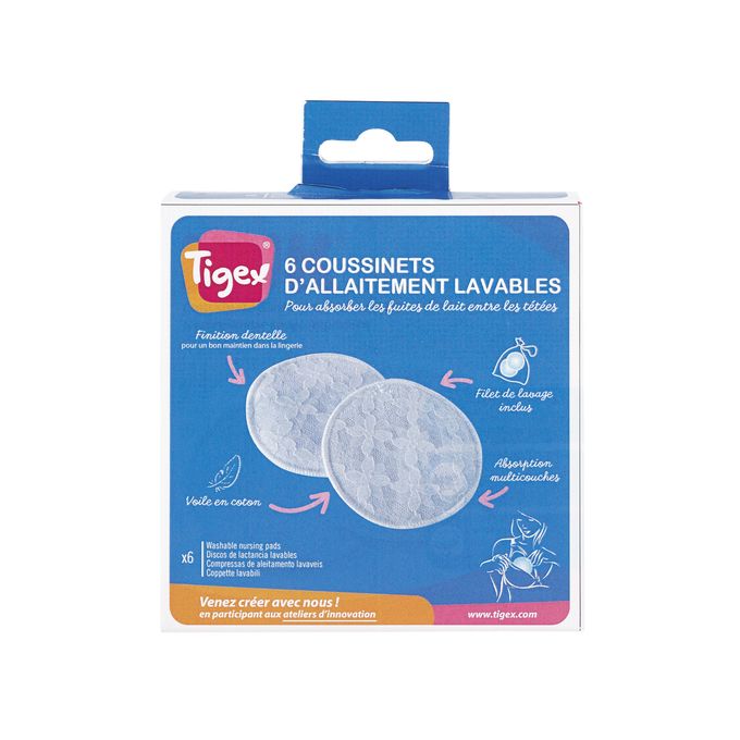 Lot de 6 Coussinets d'Allaitement Lavables Tigex